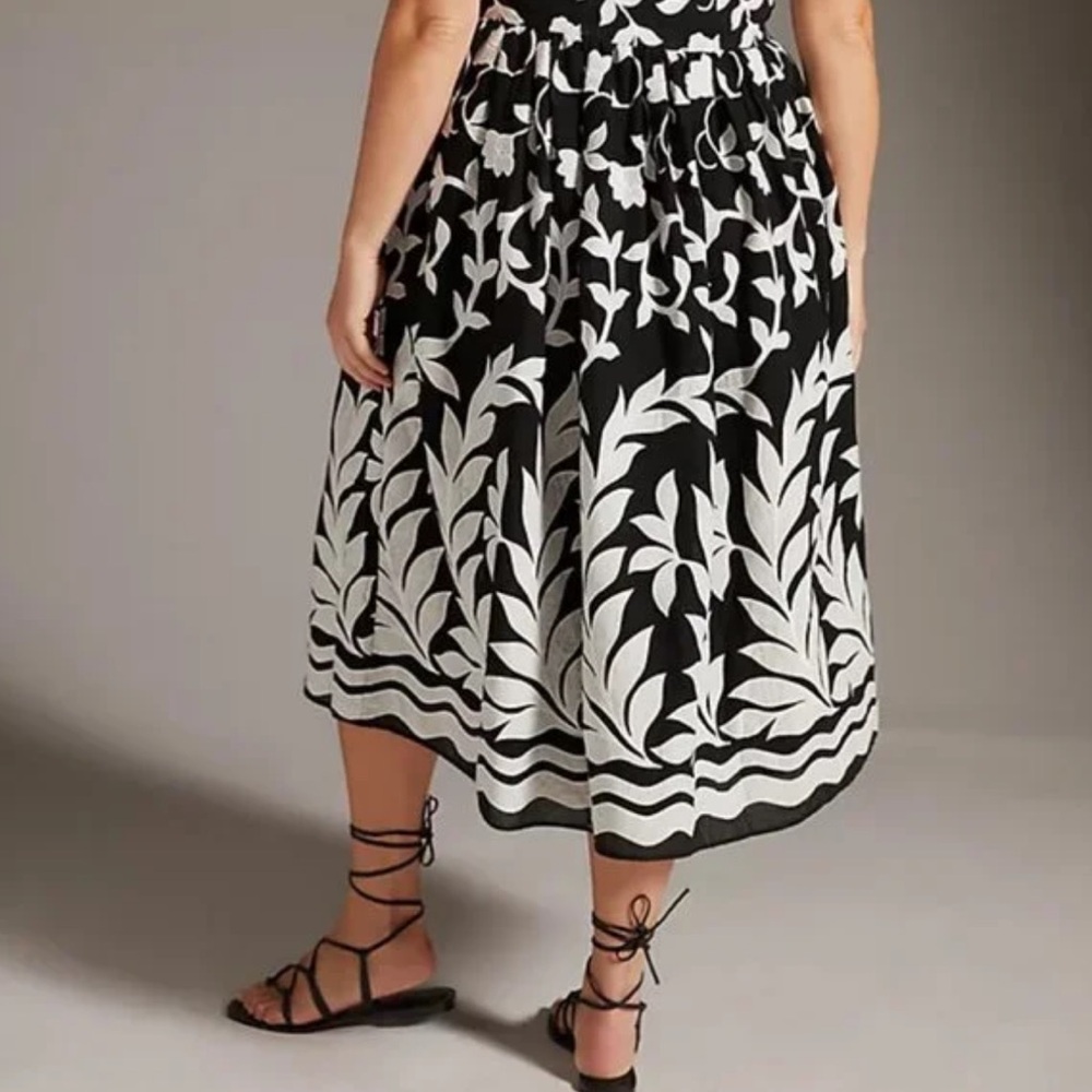 Anthropologie + Plus Embroidered One Shoulder Midi Dress Black White Size 20W - Picture 3 of 14